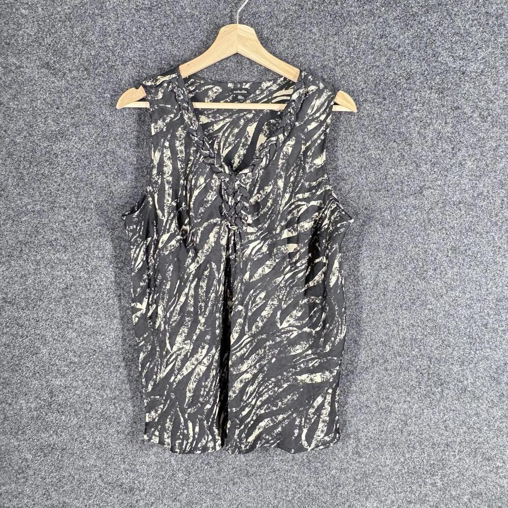 Rafaella Blouse Women XL Gray Animal Print V-Neck Sleeveless Wide Strap Casual